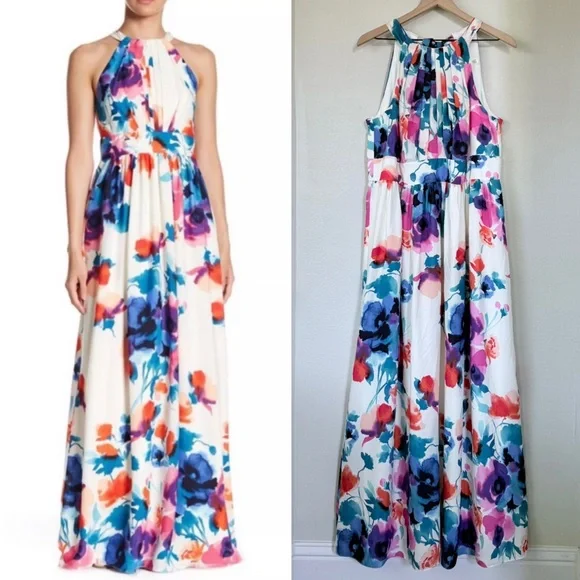 sachin and babi light blue dress Eliza J Crystal Flower Halter Neck Velvet Cocktail Dress